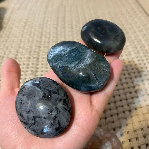 Polished Crystal Palm Stone & Sphere Collection Bundle Set Larvakite Labradorite - Picture 1 of 8